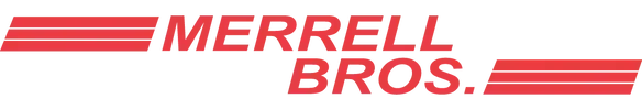MERRELL BROS. logo in red italic text with horizontal red stripes on a white background