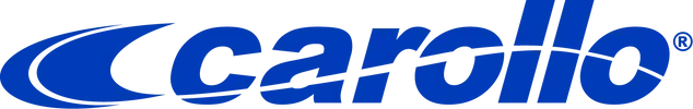 Carollo logo in blue lowercase text with a stylized wave icon on a white background