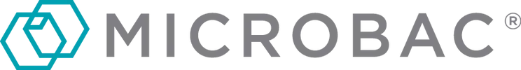 MICROBAC logo in gray and teal with a geometric hexagon icon