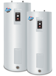 Two white water heaters are sitting next to each other