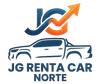 Logotipo de JG Renta Car Norte con un icono de coche azul y naranja y una flecha ascendente
