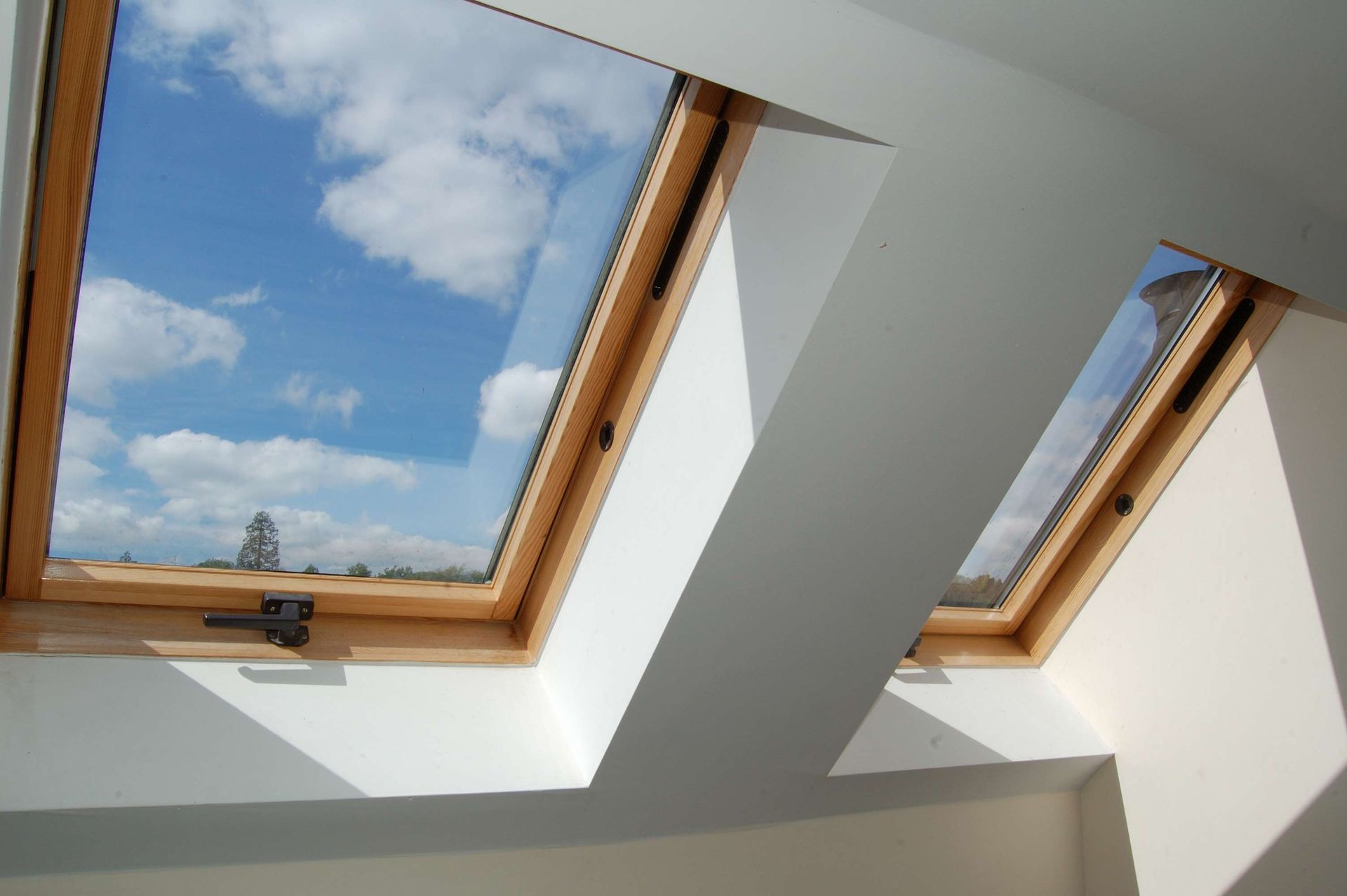A bright skylight illuminating a room