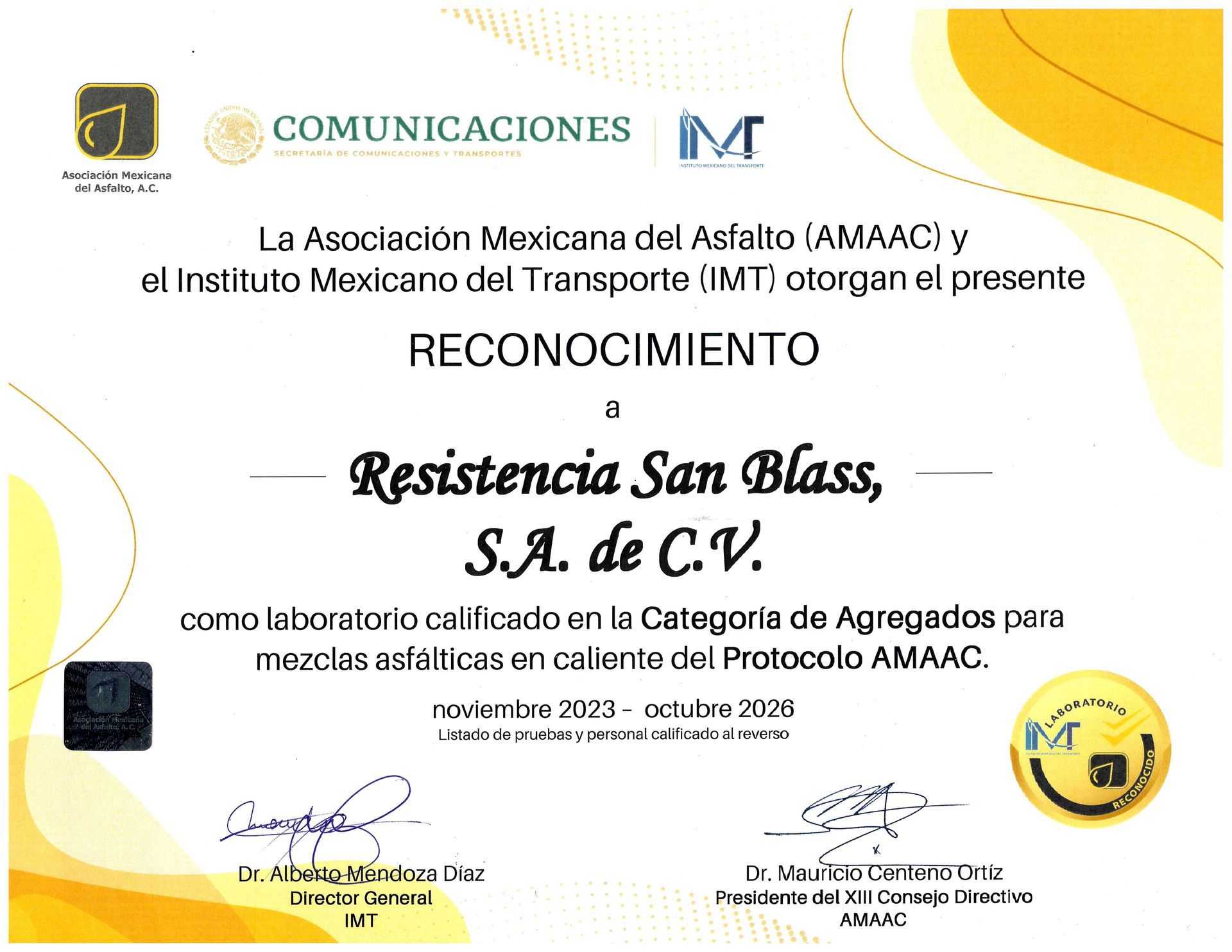 RESISTENCIA SAN BLASS  - CERTIFICACION AMAAC