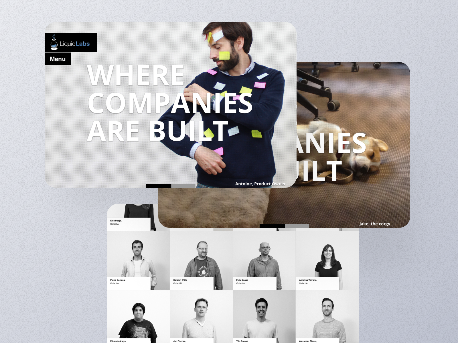 Mockup of designs for Liquid Labs website