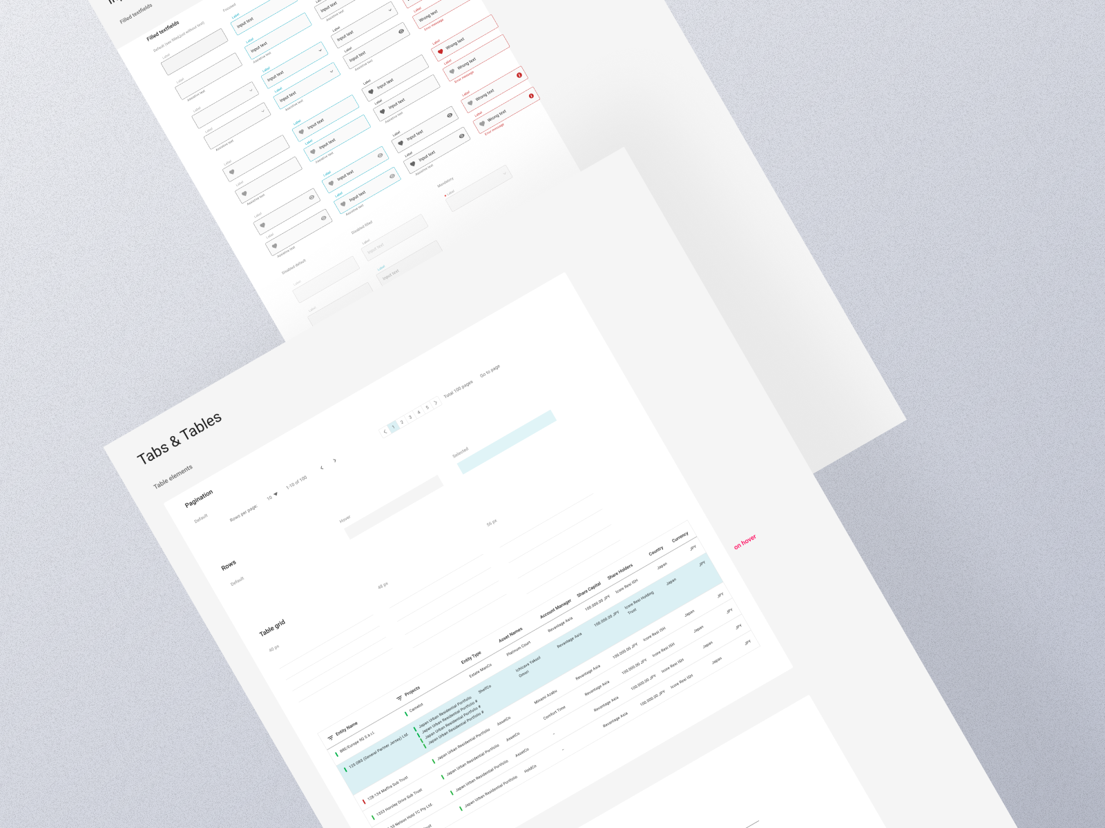 Details of the Newton design system showing tables and forms