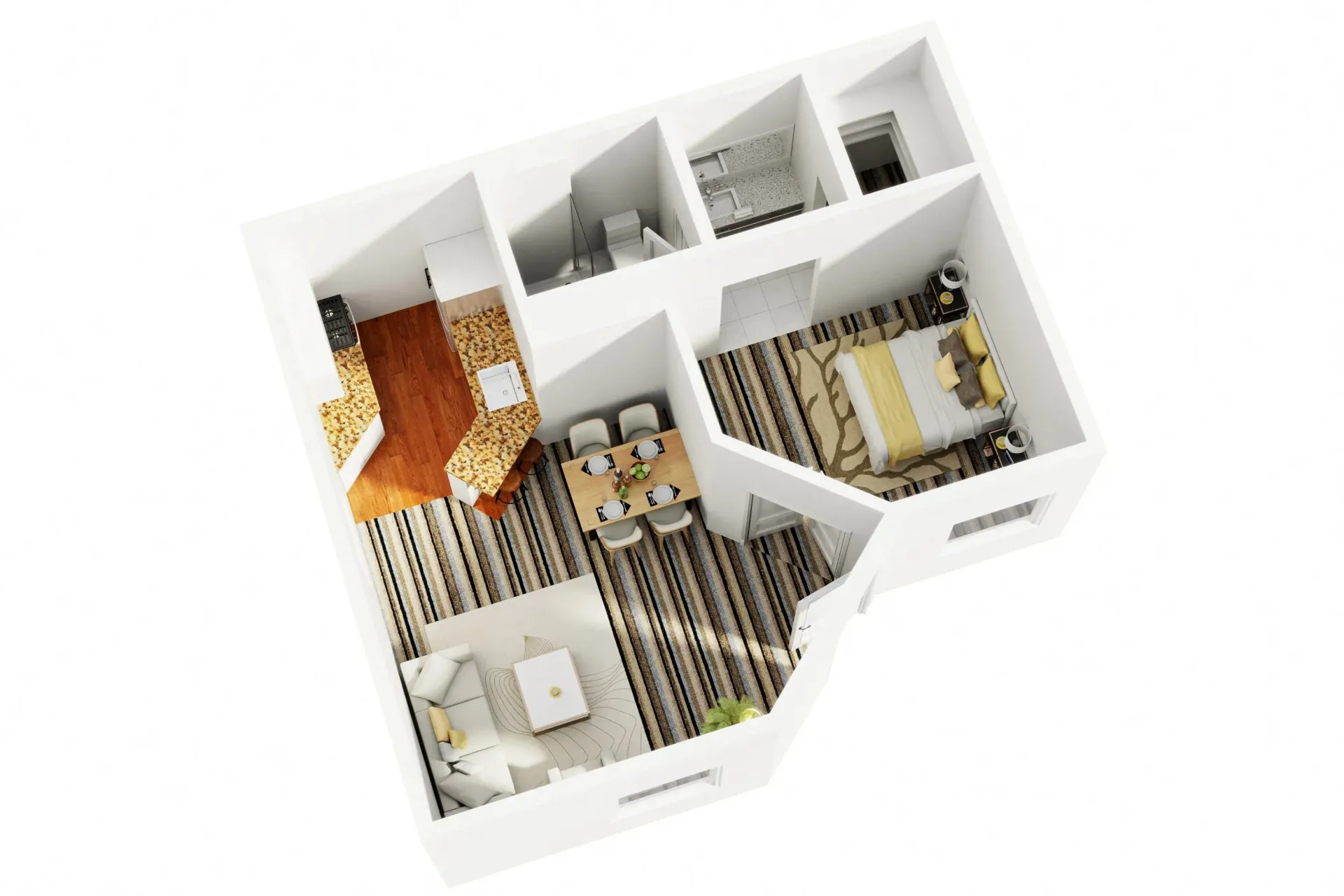 An aerial view of a floor plan of a house.