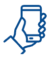 Blue outline of a hand holding a smartphone icon