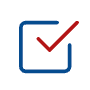 Blue checkbox icon with a red check mark