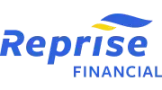 Reprise Financial logo in blue and gold text with a curved gold and blue swoosh above the name