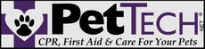 PetTech logo with a purple dog paw icon and the tagline “CPR, First Aid & Care For Your Pets”