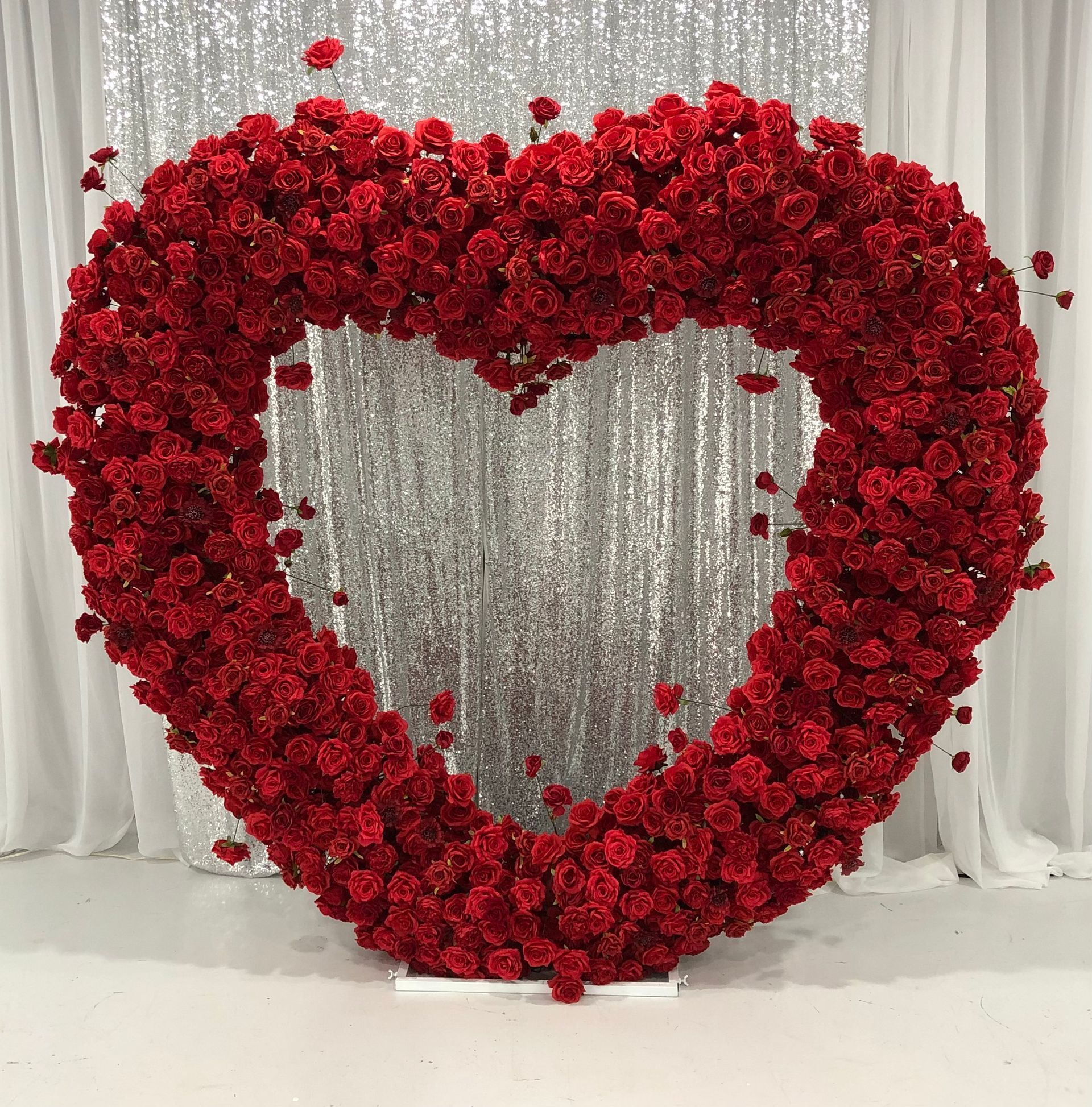 7' Red floral heart backdrop
