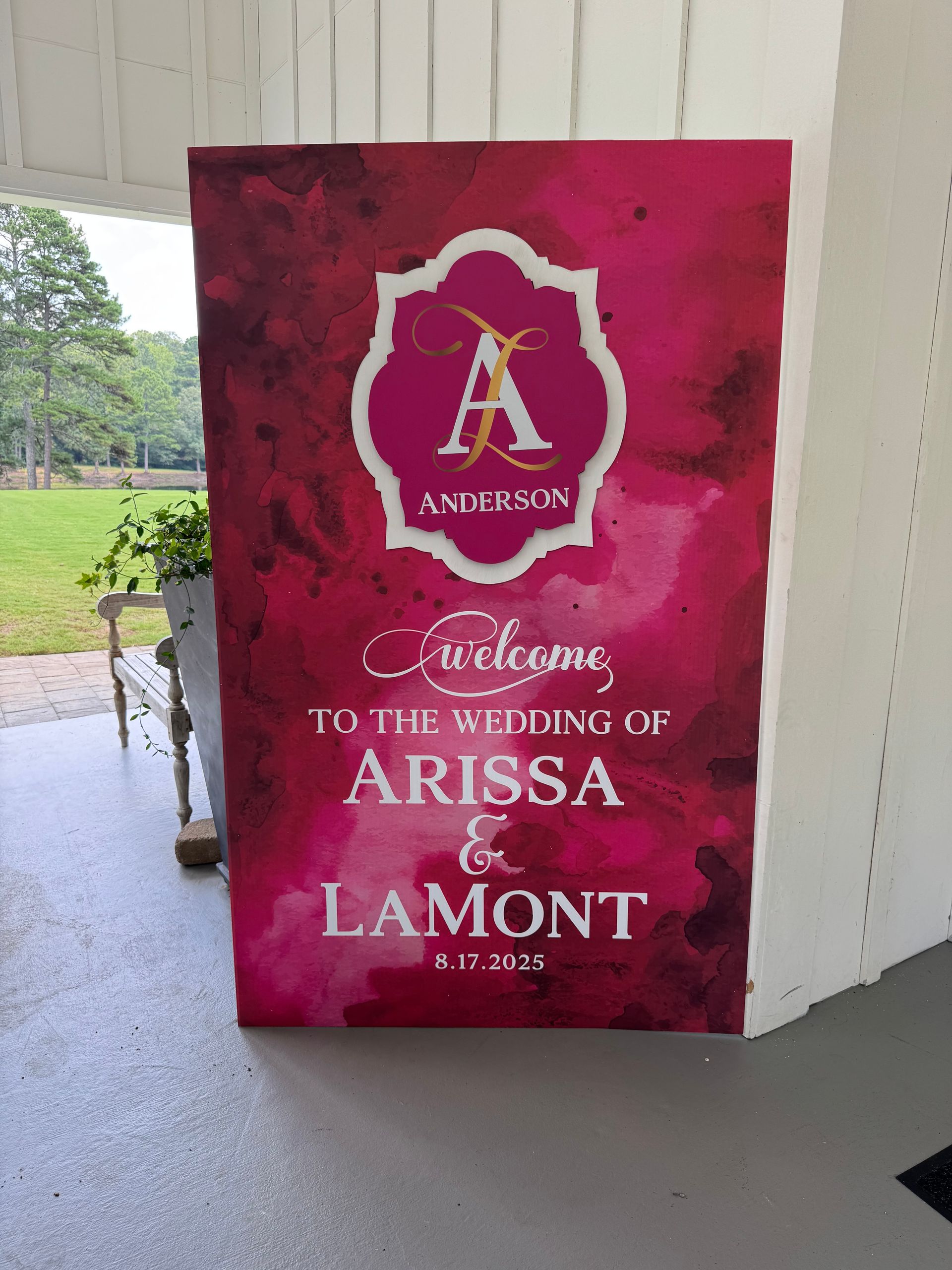 Custom monogram welcome sign with initials for wedding or formal event entrance décor