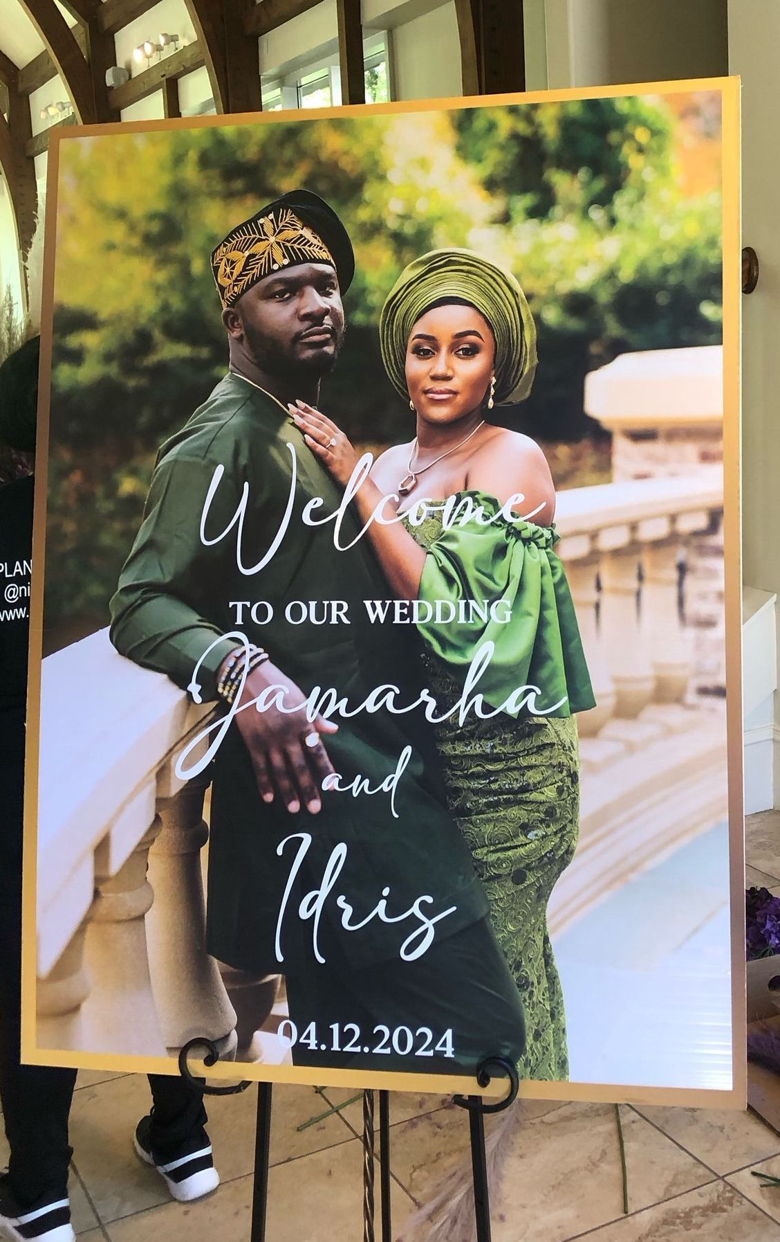 Framed portrait welcome display of couple for wedding or formal event entrance décor