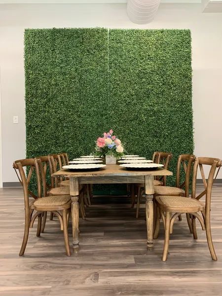 Green hedge wall backdrop rental for events and photo booths in Fayetteville, GA