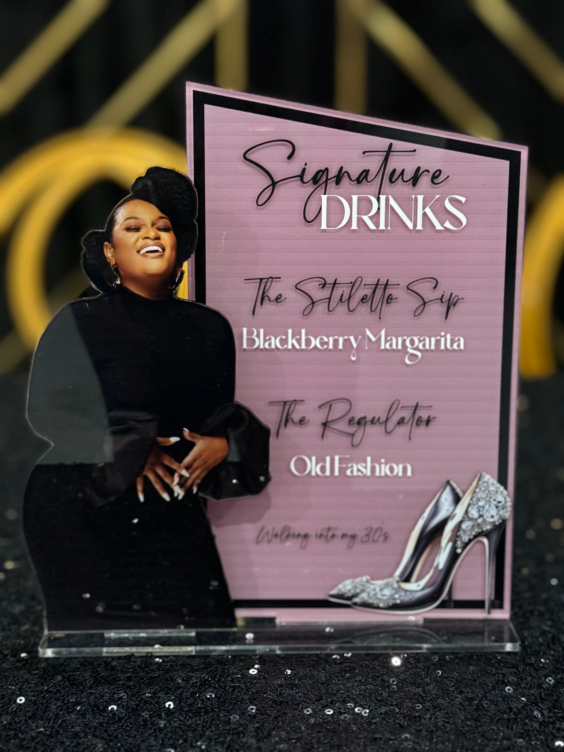 Signature drinks bar menu sign display for cocktail hour or wedding reception