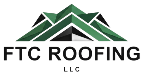 FTC Roofing LLC logo with green and black stylized roof peaks above bold black text