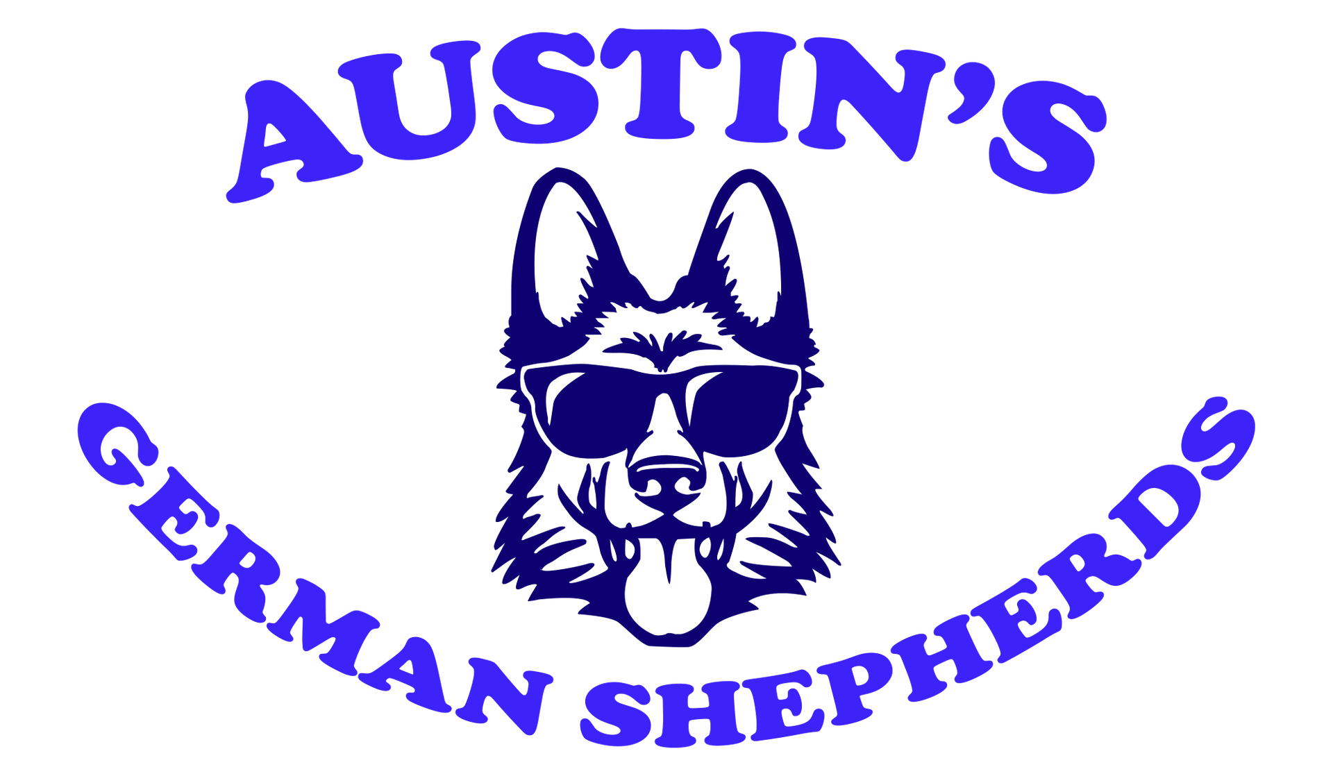 Austin 's german shepherds logo with a german shepherd wearing sunglasses