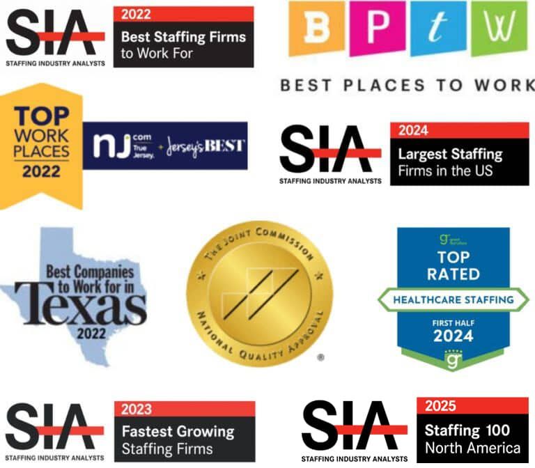 Collage of company award badges and rankings, including “Best Places to Work” and “Fastest Growing Firms” logos.