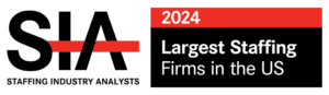 SIA logo and “2024 Largest Staffing Firms in the US” banner on black and red background