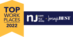 Top Work Places 2022 badge with NJ.com, True Jersey, and Jersey’s Best logos on navy banner