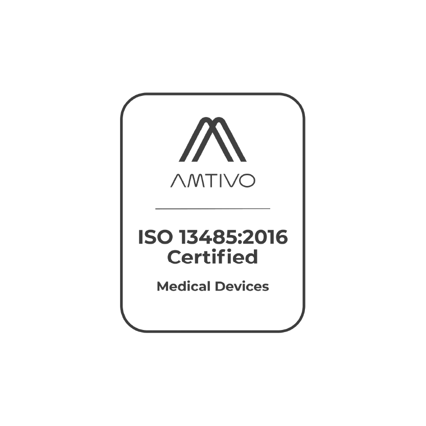 ISO 13485:2016 certified badge, AMTIVO logo, text "Medical Devices".