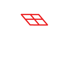 Red outlined tilted square divided into four smaller squares.