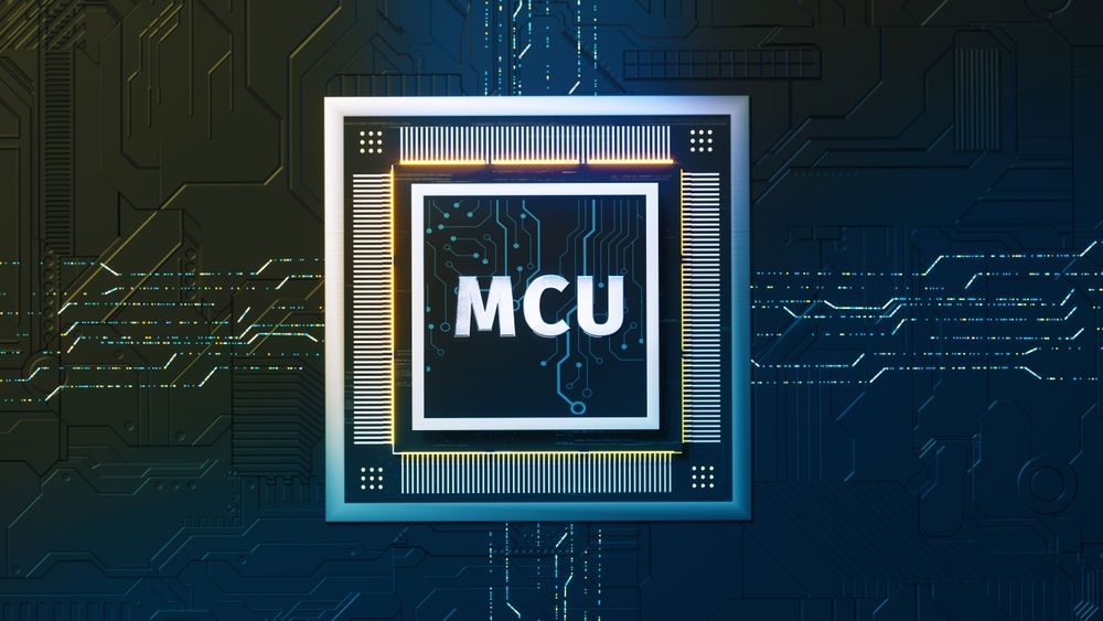 Close-up of a square computer chip labeled