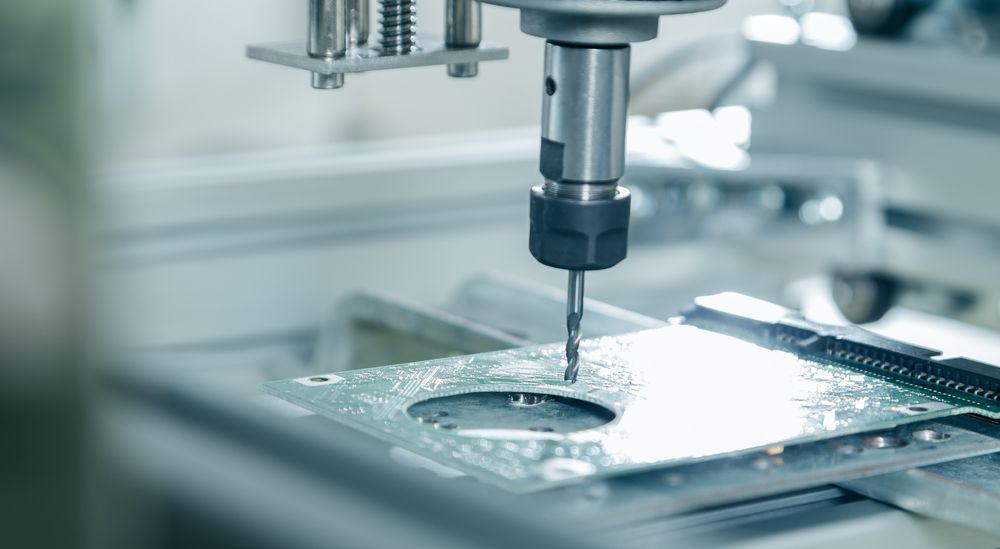CNC machine drilling a circuit board.