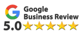 A google business review logo with five stars.