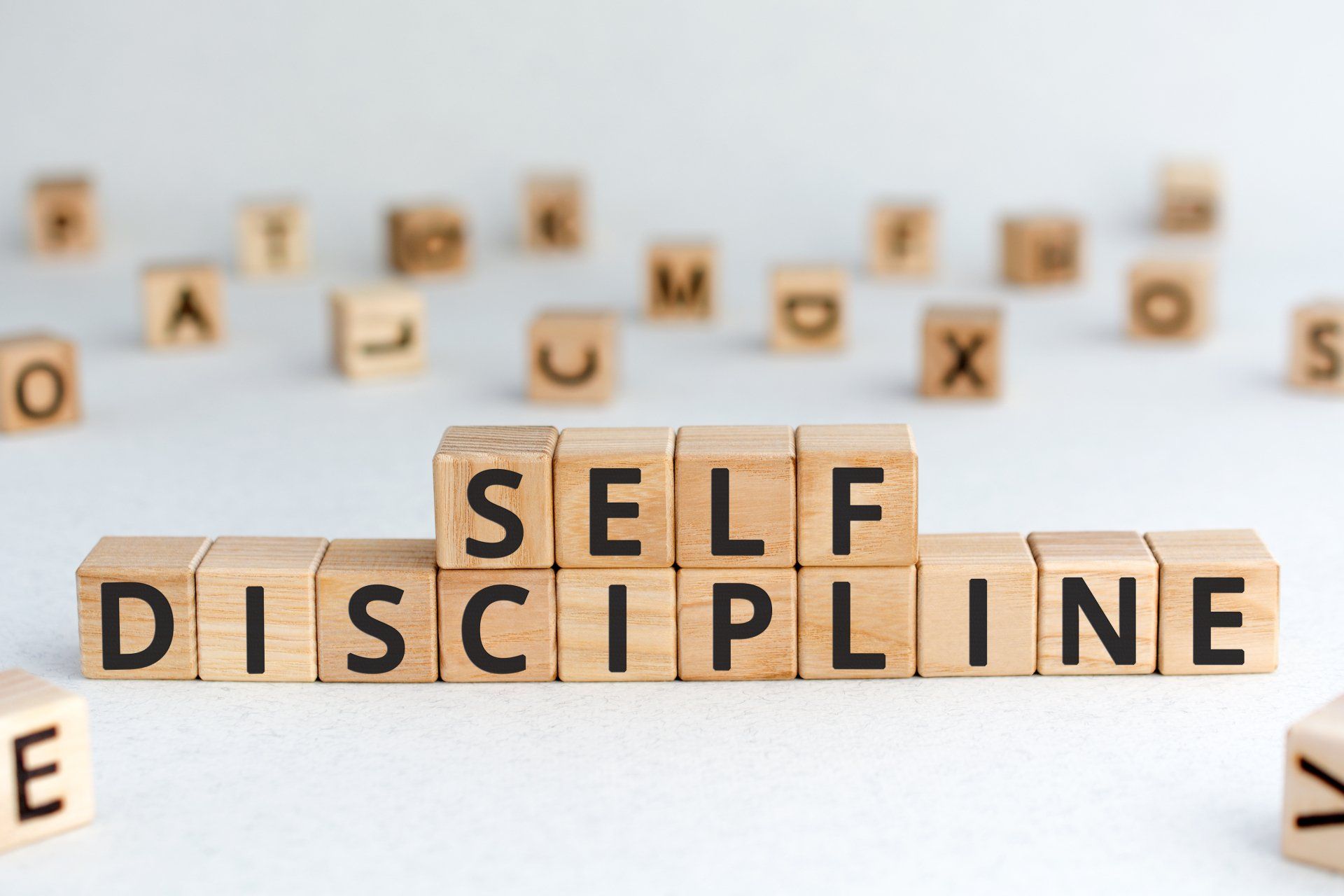 The word self discipline written on wooden blocks