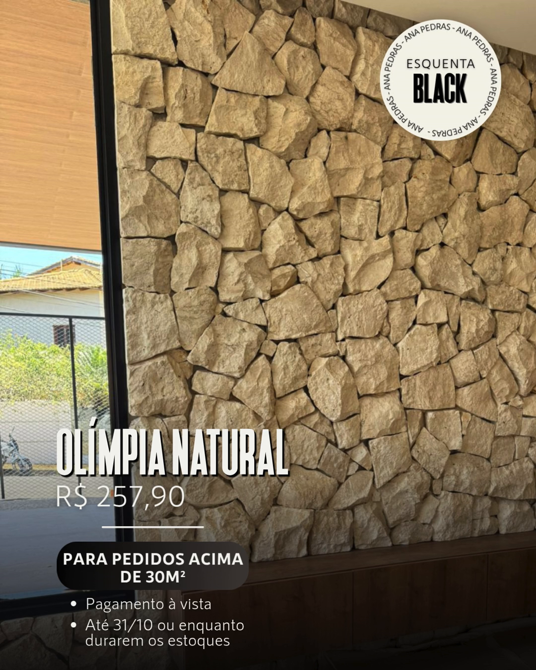 Olímpia Natural — R$ 257,90. Pedidos acima de 30 m², pagamento à vista. Até 31/10 ou enquanto durarem os estoques.