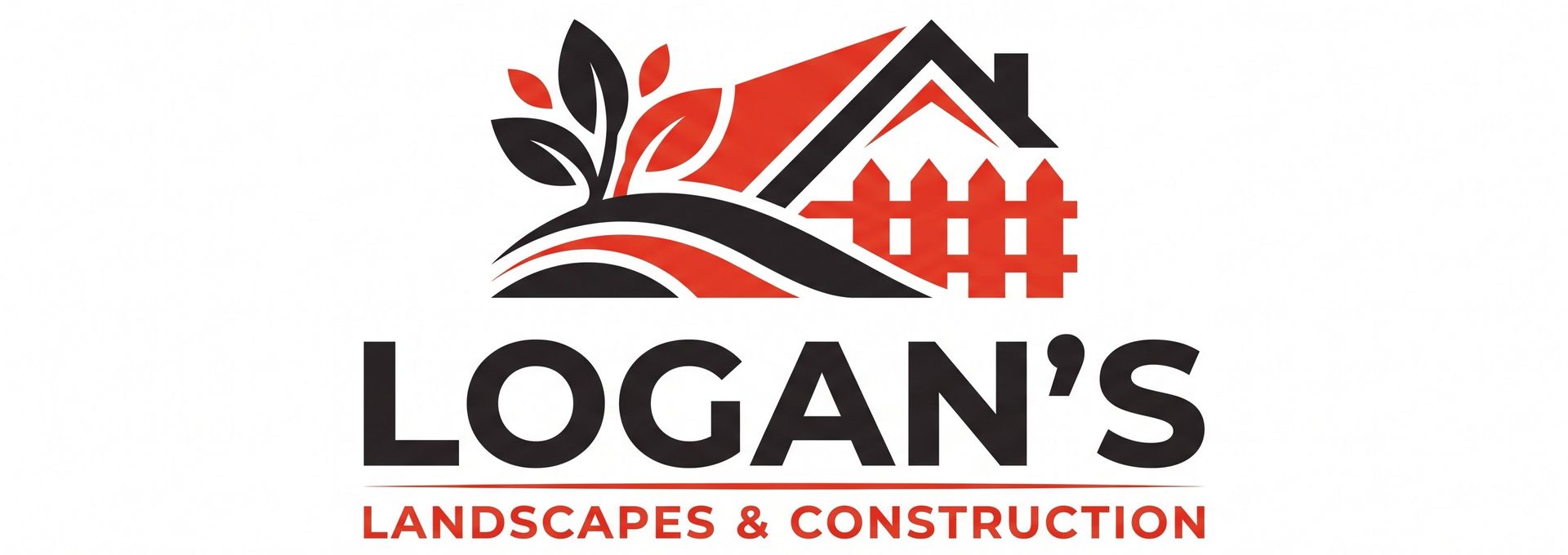 LOGAN&rsquo;S Landscapes & Construction logo with house, tree, and red-orange roof icon