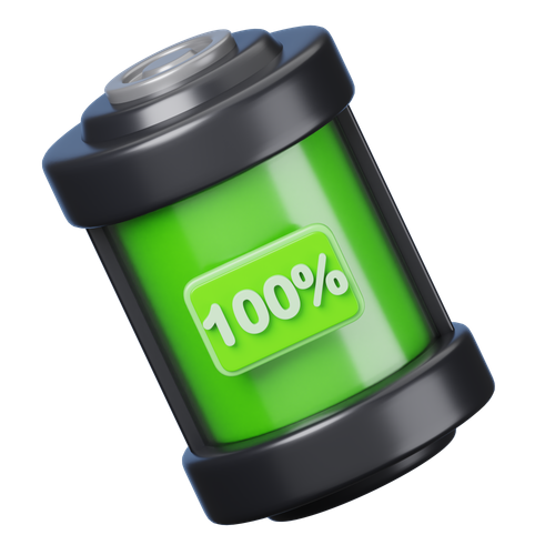 Fully charged green battery with 100% indicator.