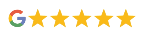 Google logo and five gold stars.