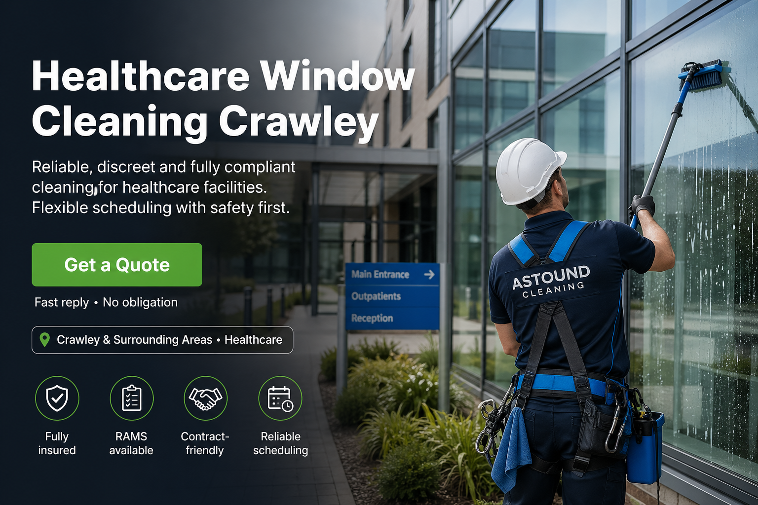 Healthcare window cleaning in Crawley
