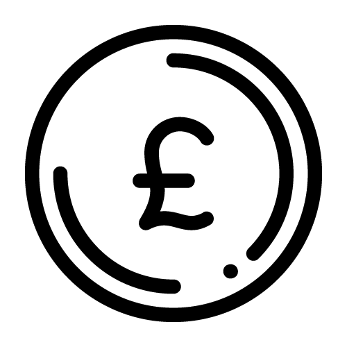 Pound sterling coin icon with the pound symbol inside a circle.