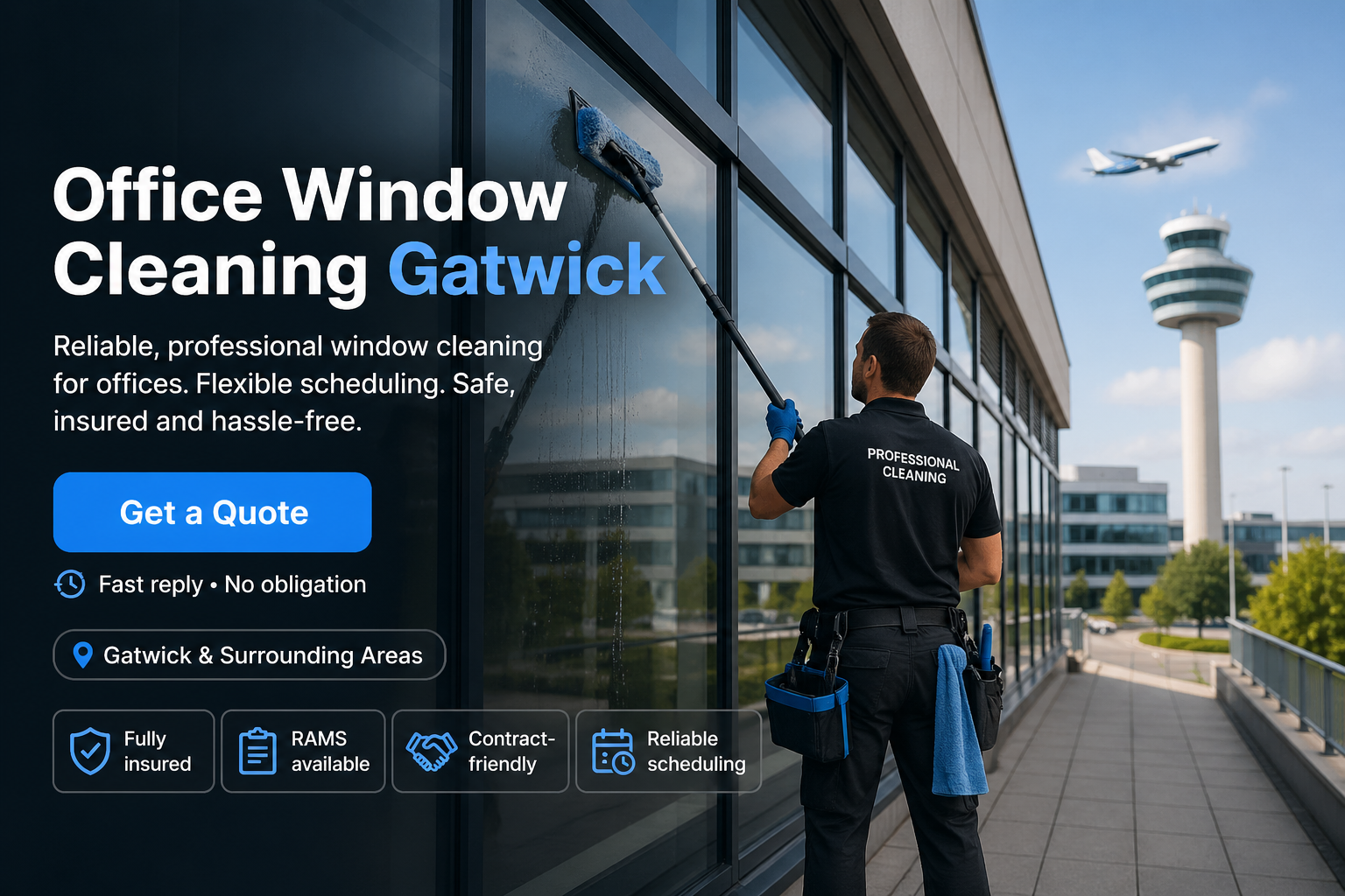 Office window cleaning in the Gatwick Diamond