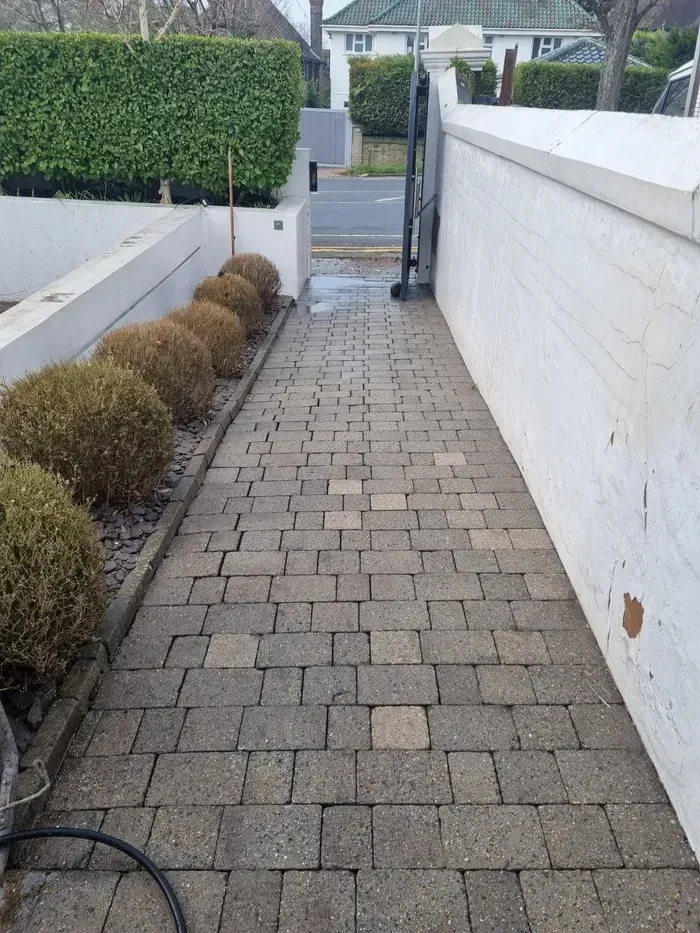 Block paving garden path restored by driveway and patio pressure washing in Croydon