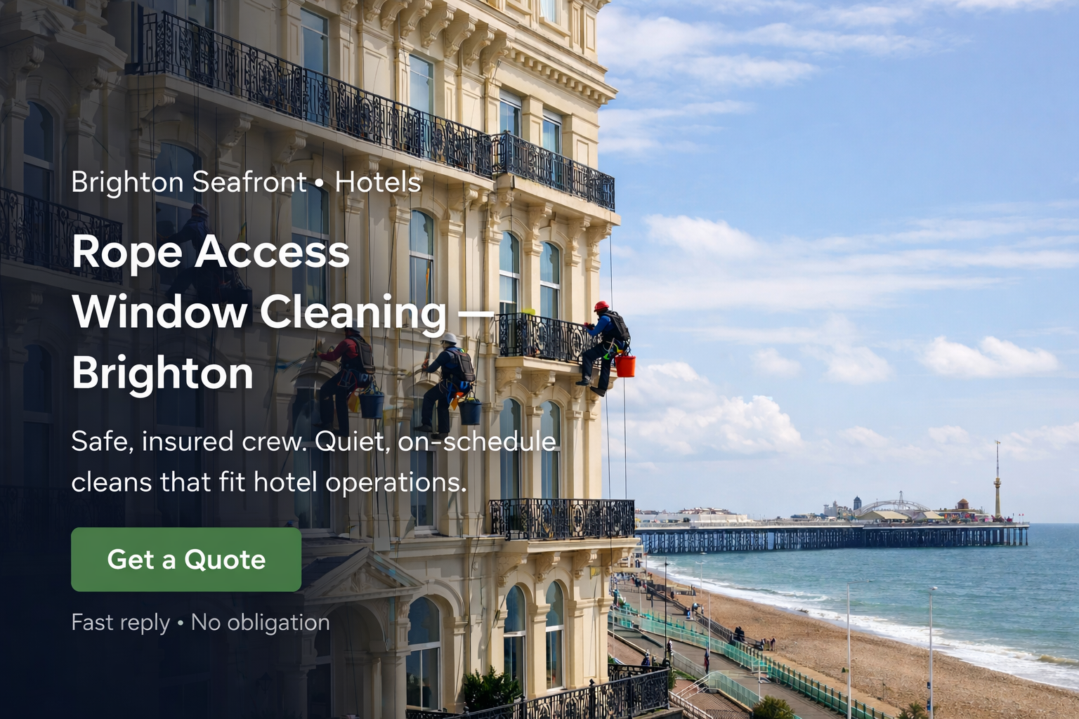 Hotel window cleaning in Brighton — rope access on seafront hotel