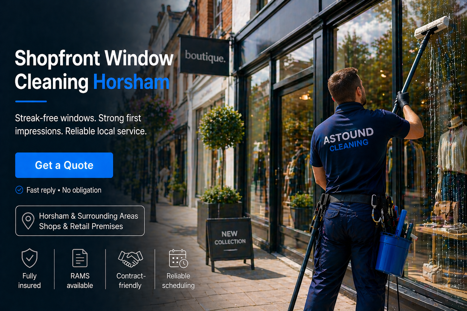 Shopfront window cleaning in Horsham