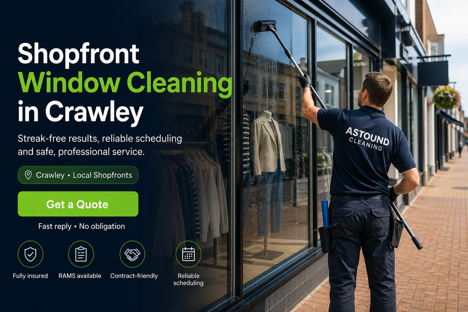 Shopfront window cleaning in Crawley