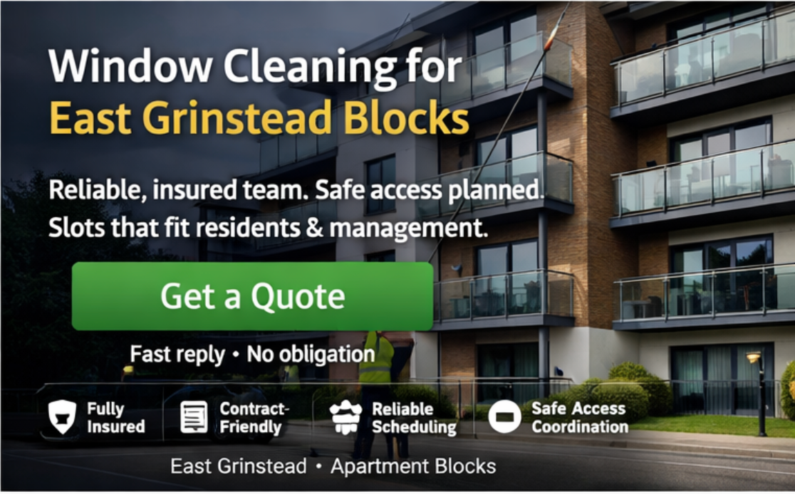 Apartment block window cleaning in East Grinstead