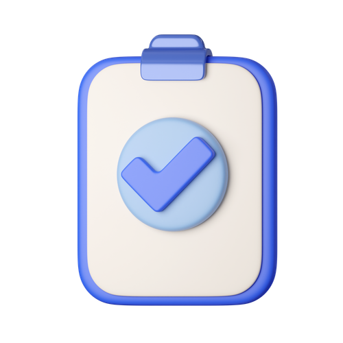 Blue clipboard with a check mark, signifying completion.