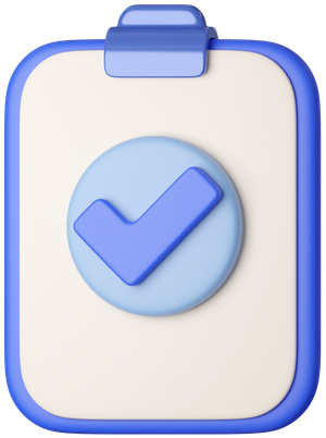 Clipboard with blue checkmark in a light blue circle, indicating completion or approval.