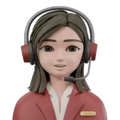 Woman wearing a headset, in a red blazer, smiling, possibly customer service.