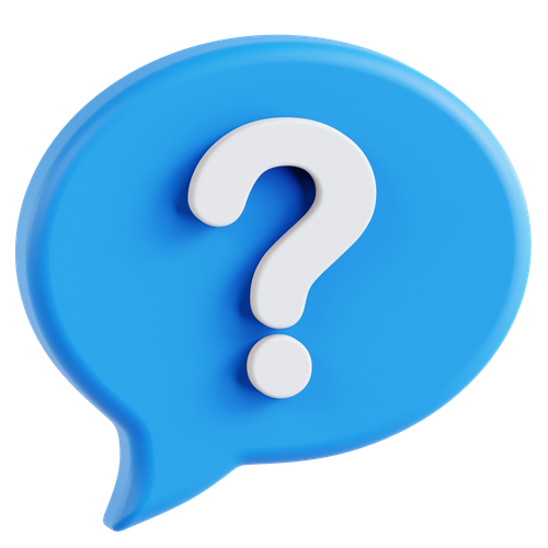 White question mark in a blue speech bubble, suggesting a question or inquiry.