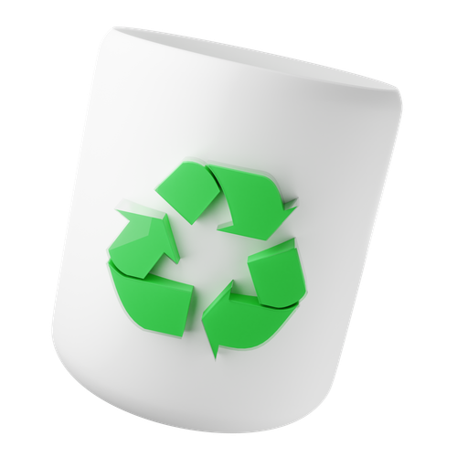 White mug with a green recycle symbol for our company wide eco-friendly cleaning methods