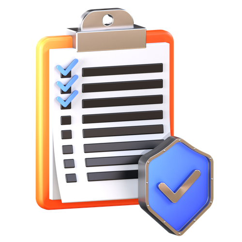 Checklist with blue checkmarks and a blue shield with a checkmark, symbolizing security.