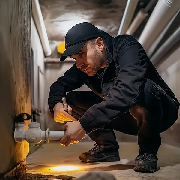Sunshine Plumber expertly performing leak detection in Bladenboro, NC to identify hidden plumbing issues.