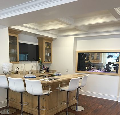 Kitchen With Bar and Fish Tank